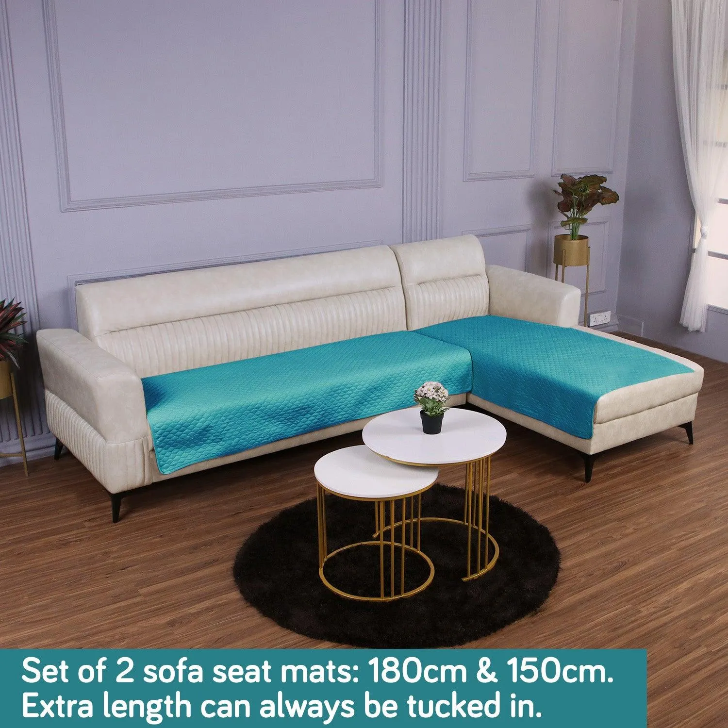 Quilted Sofa Mat Set for 3 Seater and 2 Seater Sofa (L Type), Teal