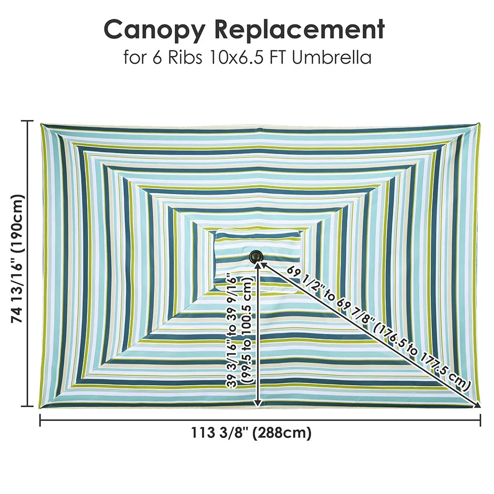 Rectangular Patio Umbrella Canopy 10x6.5ft 6-Rib w/o Edge