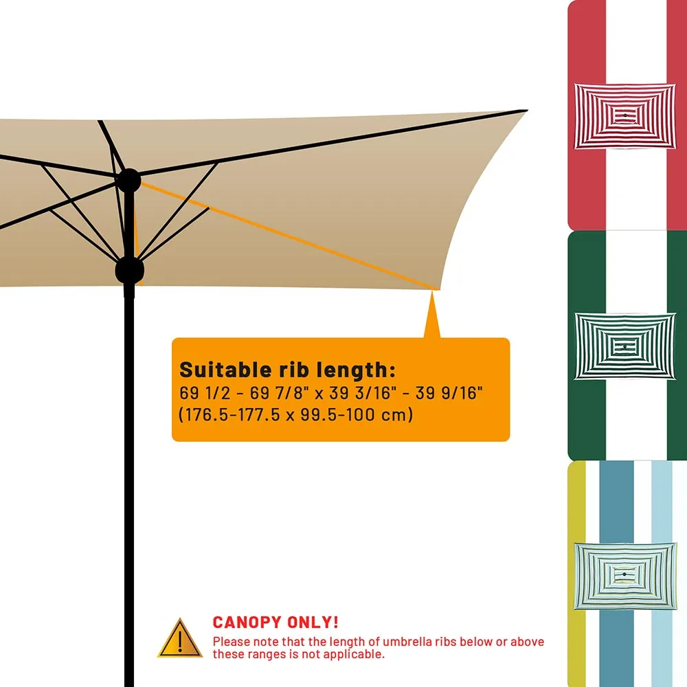 Rectangular Patio Umbrella Canopy 10x6.5ft 6-Rib w/o Edge