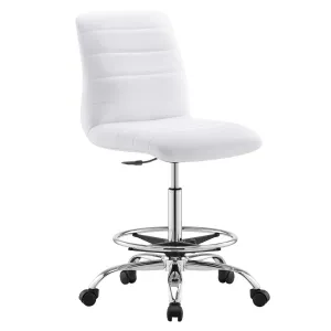 Ripple Armless Vegan Leather Drafting Chair Silver White EEI-4980-SLV-WHI