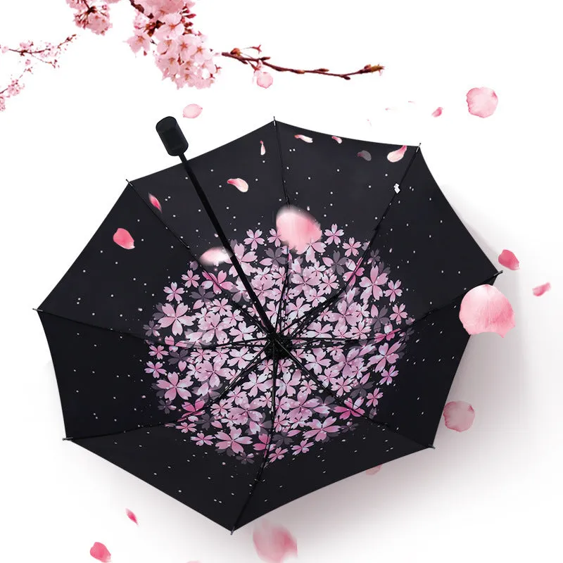 Sakura New Sun Umbrella Vinyl Sun Umbrella Anti-UV Sun Umbrella Women's Sun Umbrella Tri-fold Umbrella Printed LOGO