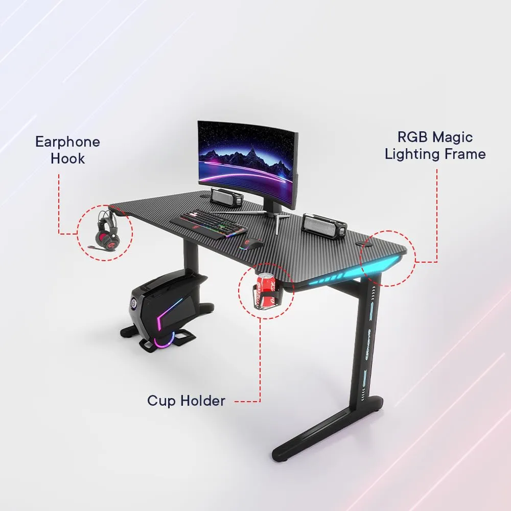 Savya Home Electric Height Adj. Engineered Wood Desk,Ergonomic Sit-Stand Desk with RGB Lighting Frame,Digital Display with Memory Preset Option, Cup Holder & Headphone Hook (160*60*(72-117) cm),Black