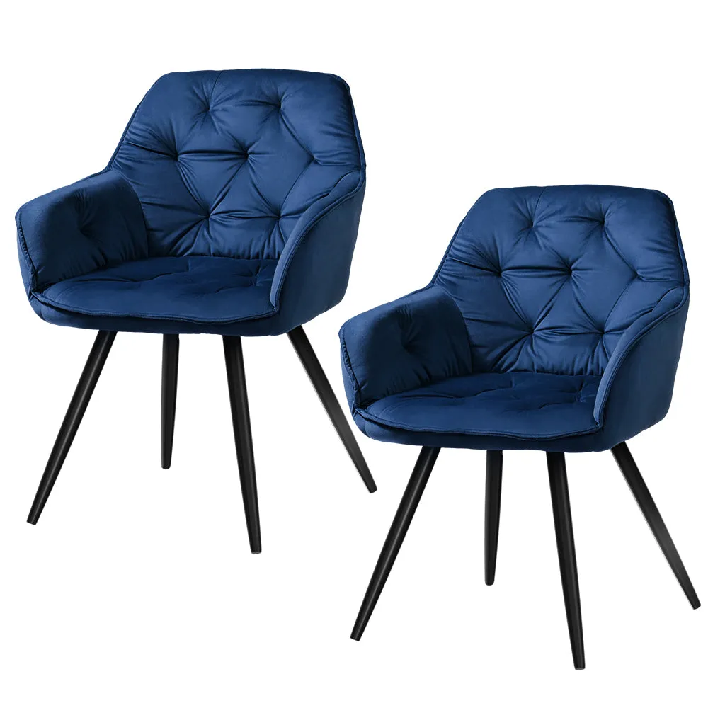 Set of 2 Calivia Dining Chairs Kitchen Chairs Upholstered Velvet Blue