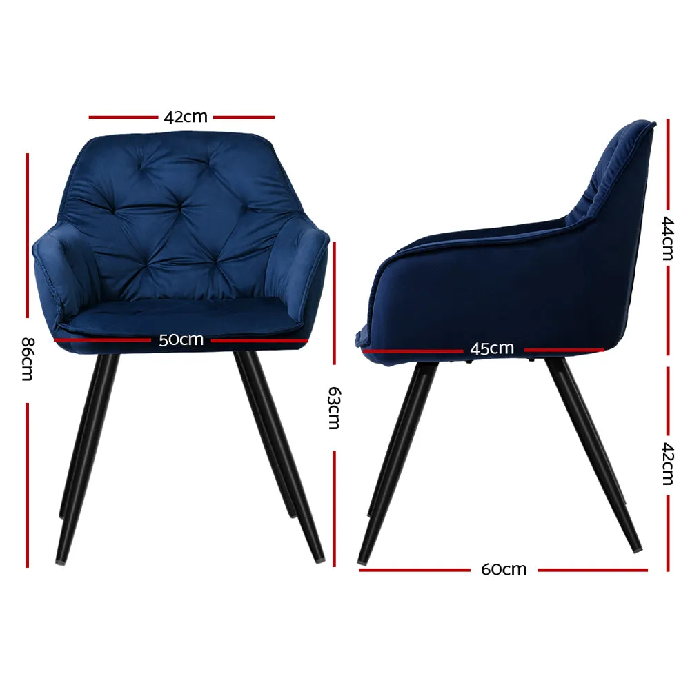 Set of 2 Calivia Dining Chairs Kitchen Chairs Upholstered Velvet Blue