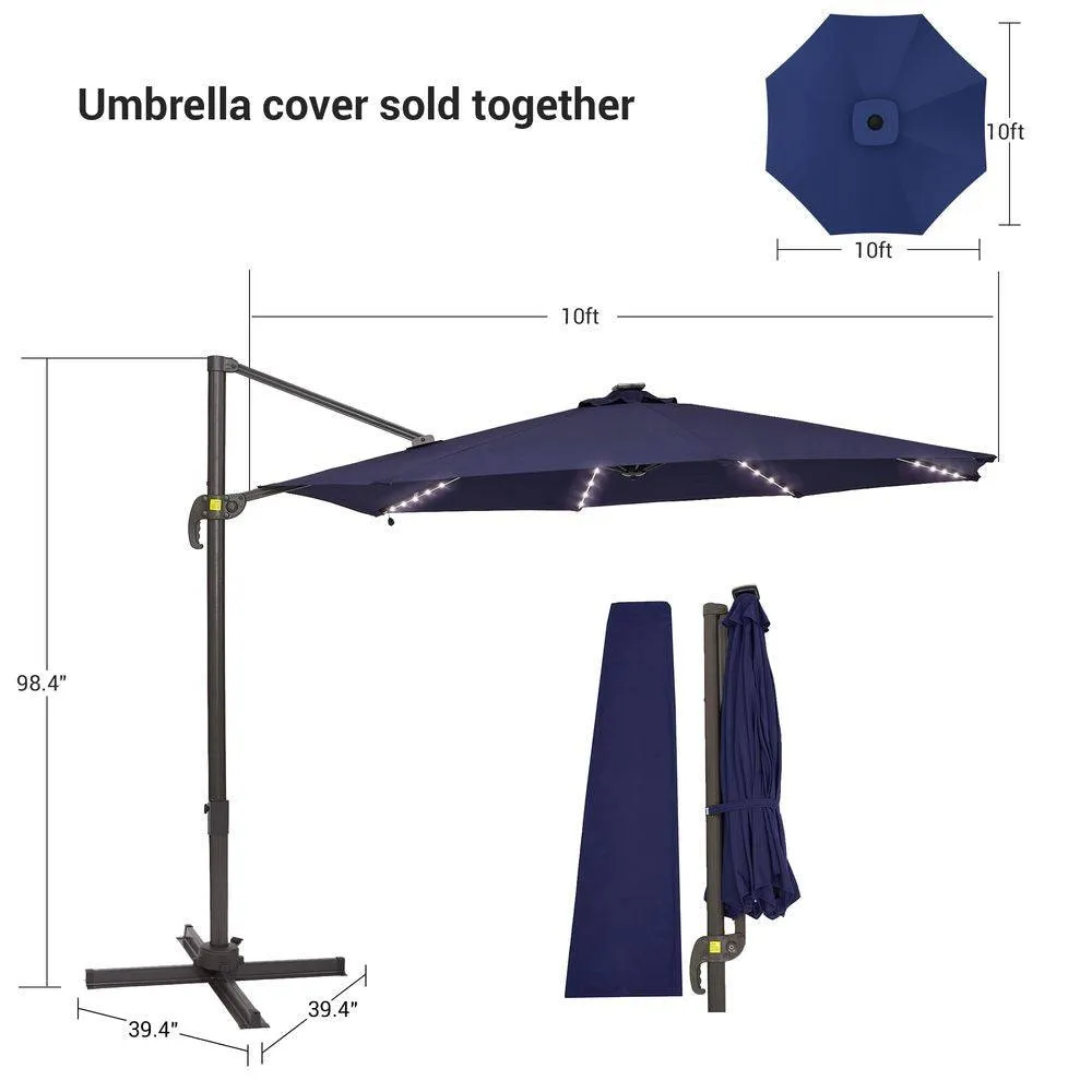 SONKUKI 10FT LED Cantilever Umbrellas Standard