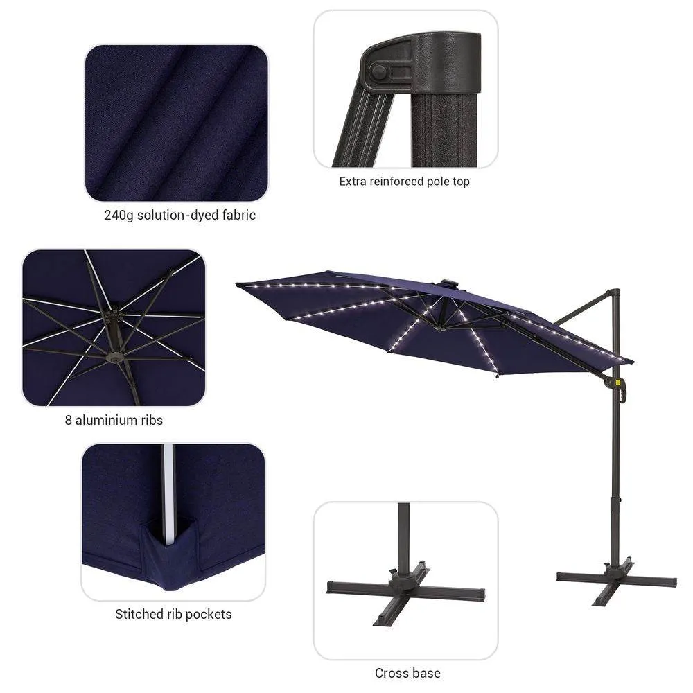 SONKUKI 10FT LED Cantilever Umbrellas Standard