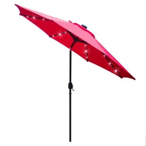 Sunnyglade 9' Solar LED Lighted Patio Umbrella with 8 Ribs/Tilt Adjustment and Crank Lift System (Red)