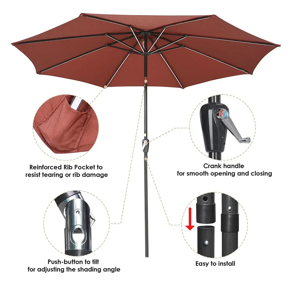 TheLAShop Patio Umbrella with Solar Lights Tilt Umbrella 10 ft 8-Rib