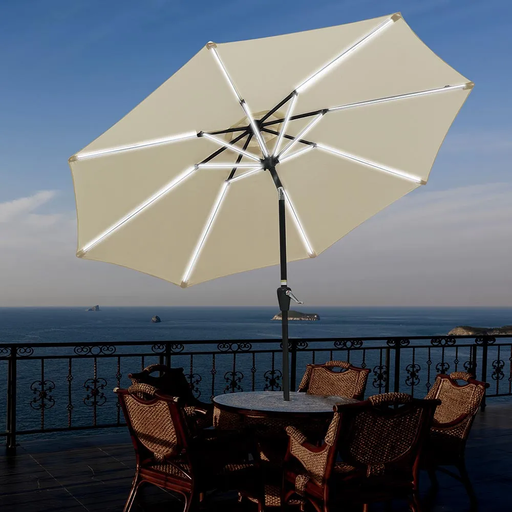 TheLAShop Patio Umbrella with Solar Lights Tilt Umbrella 10 ft 8-Rib