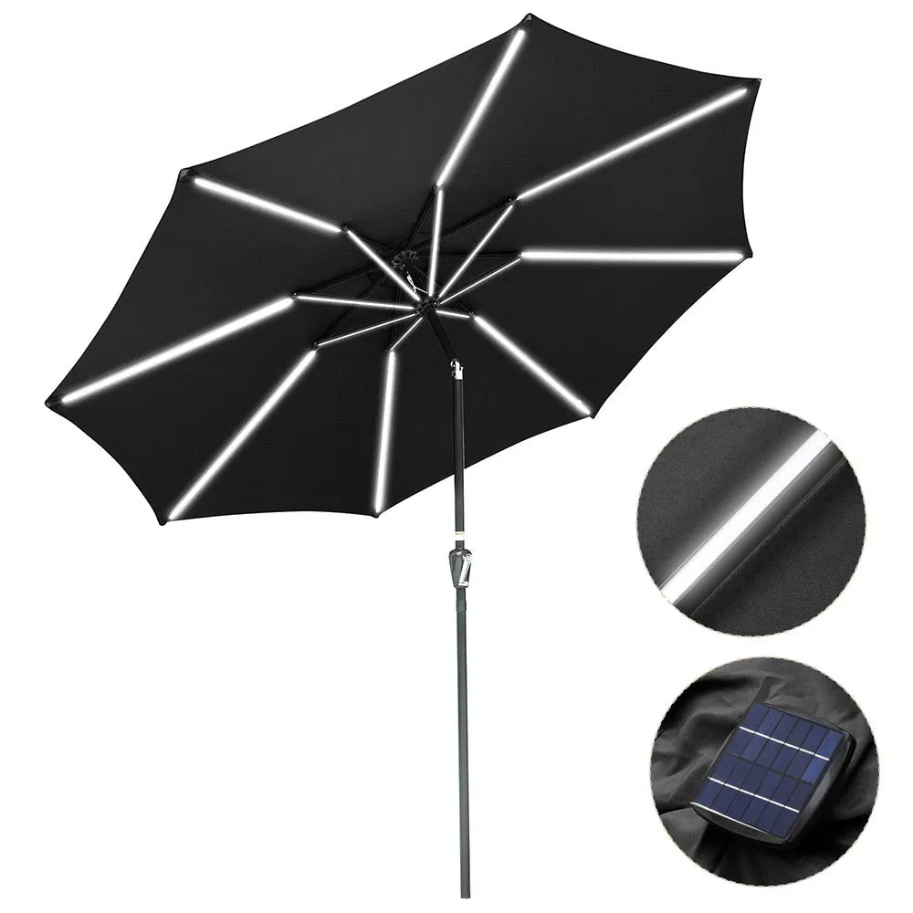 TheLAShop Patio Umbrella with Solar Lights Tilt Umbrella 10 ft 8-Rib