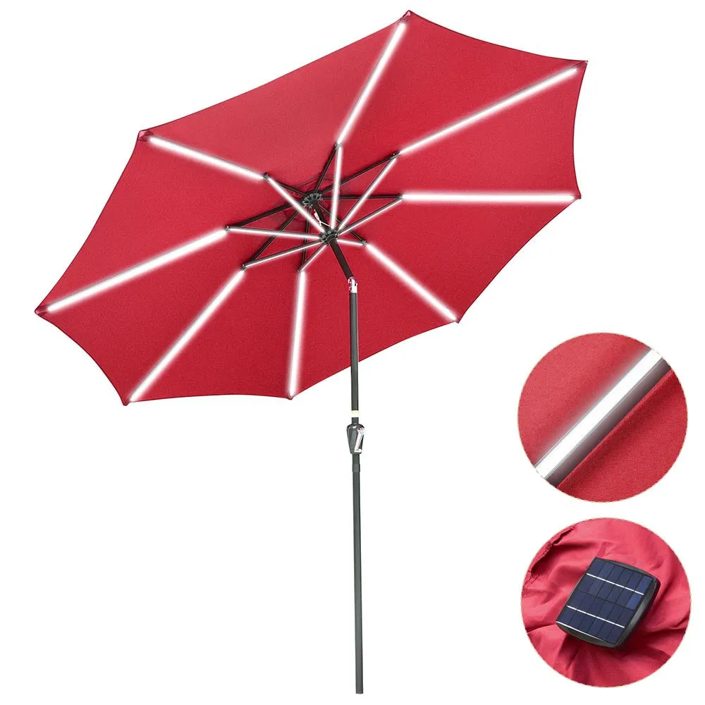 TheLAShop Patio Umbrella with Solar Lights Tilt Umbrella 10 ft 8-Rib