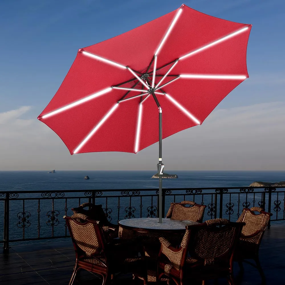 TheLAShop Patio Umbrella with Solar Lights Tilt Umbrella 10 ft 8-Rib