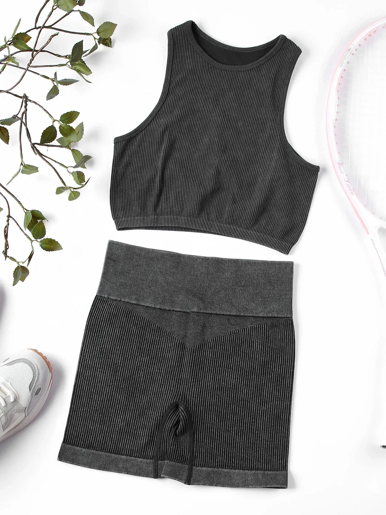 Thread Wash 2 Piece Sets Women Outfit Skinny Stretch High Waist Fashion Sport Short Sets Running Outdoors Corset