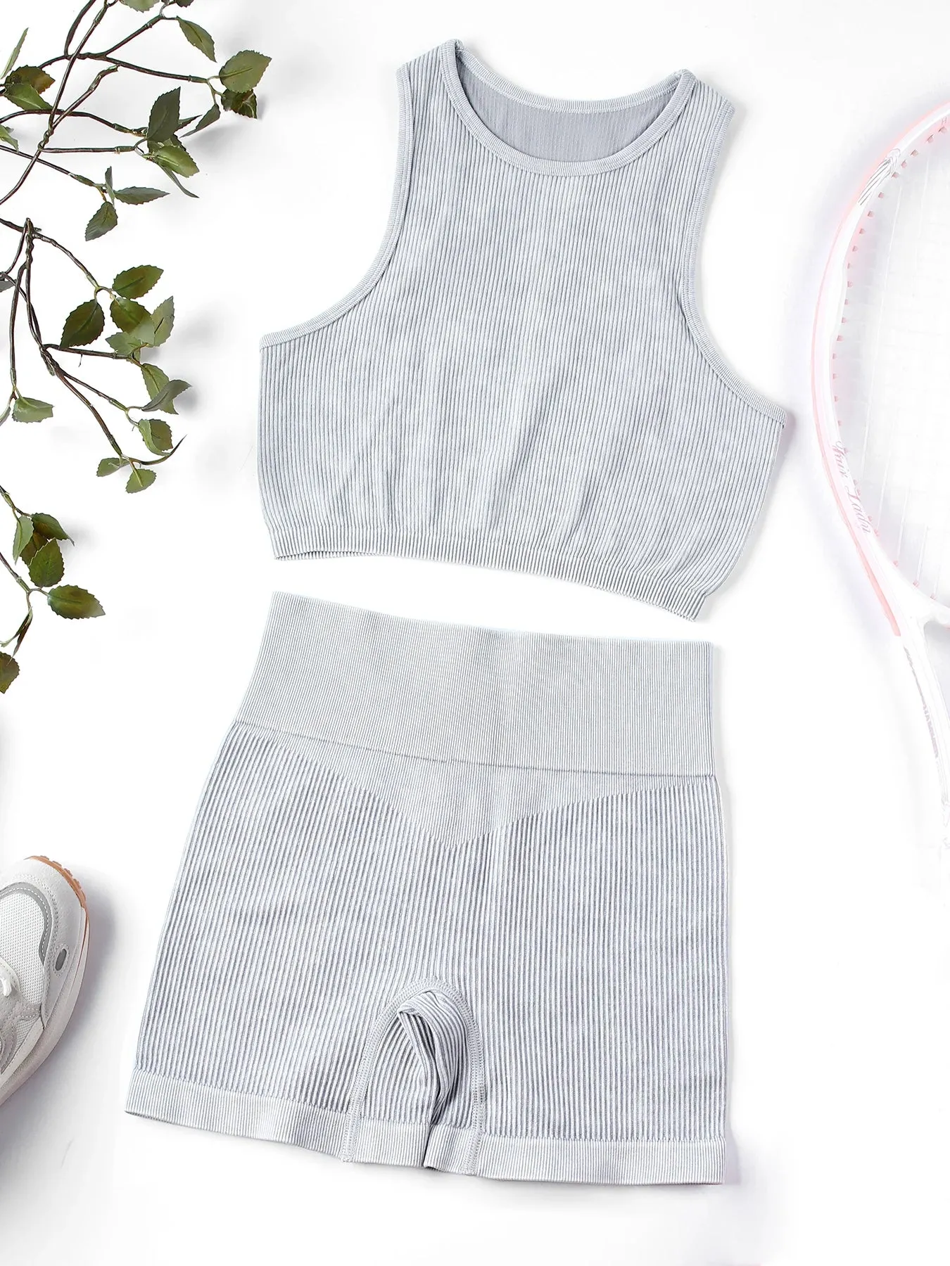 Thread Wash 2 Piece Sets Women Outfit Skinny Stretch High Waist Fashion Sport Short Sets Running Outdoors Corset