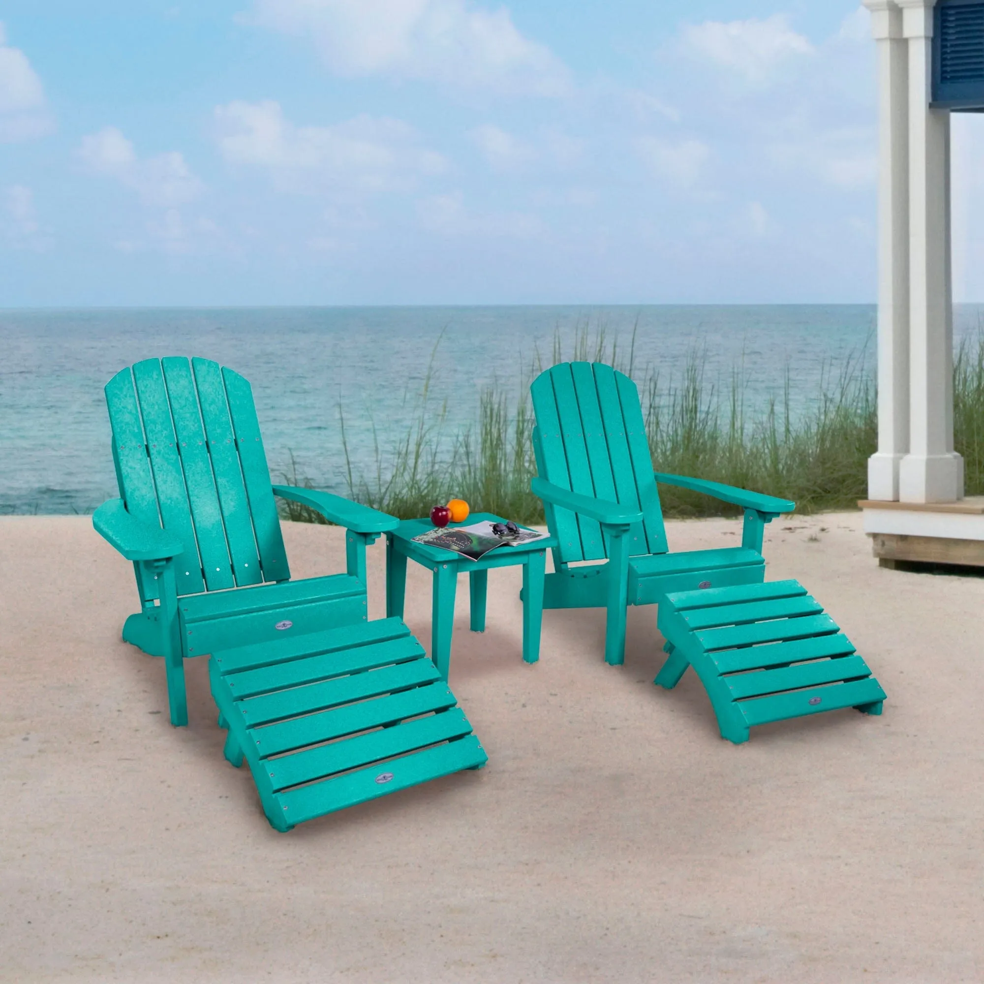 Two Cape Classic Adirondack Chairs, Side Table and Ottoman 5 pc Set