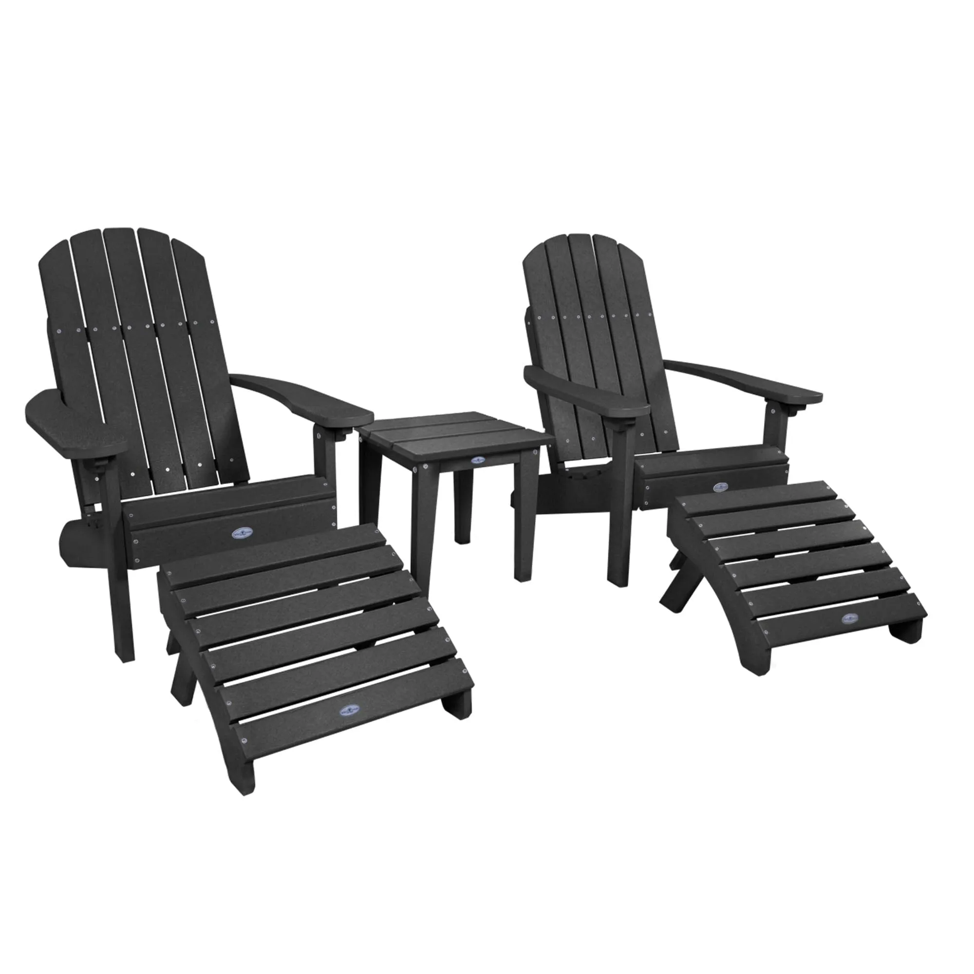 Two Cape Classic Adirondack Chairs, Side Table and Ottoman 5 pc Set