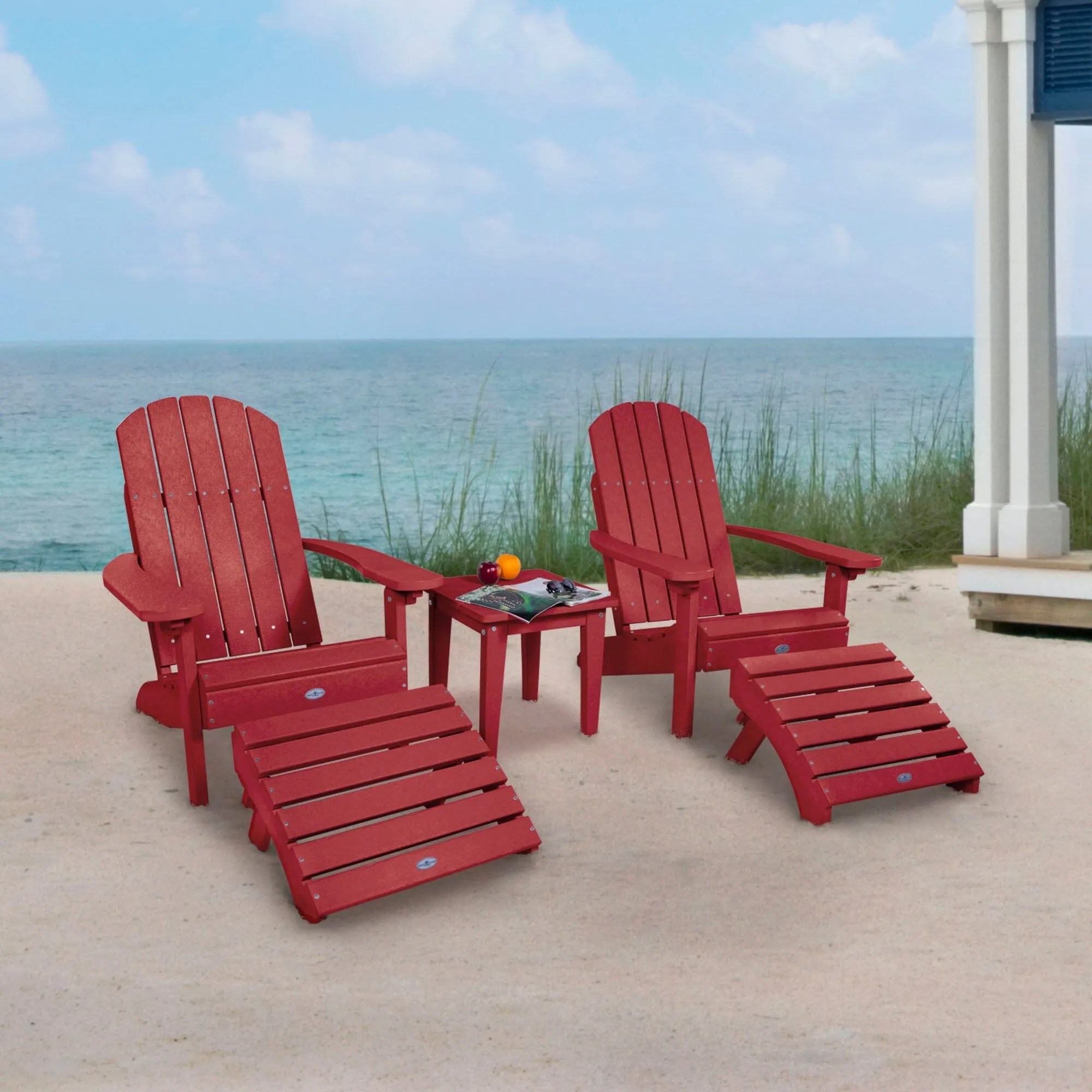 Two Cape Classic Adirondack Chairs, Side Table and Ottoman 5 pc Set