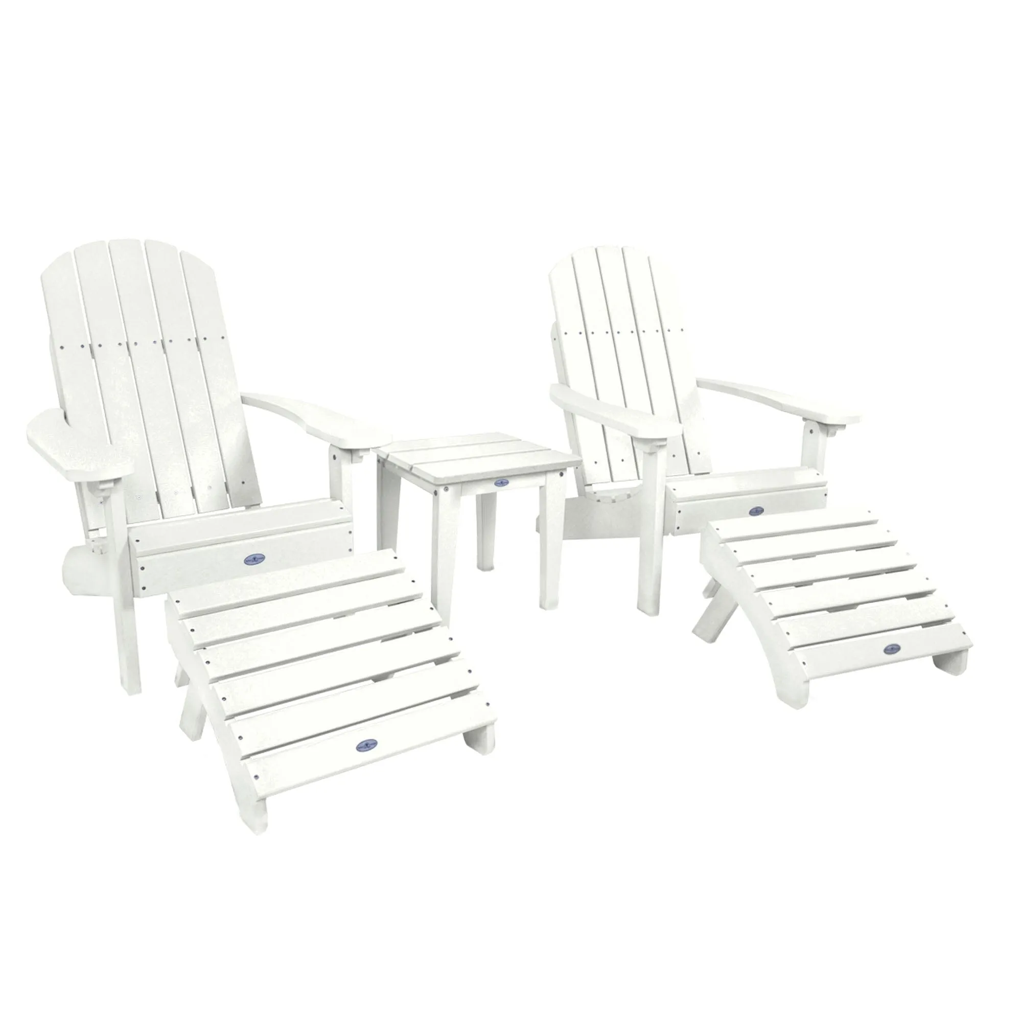 Two Cape Classic Adirondack Chairs, Side Table and Ottoman 5 pc Set