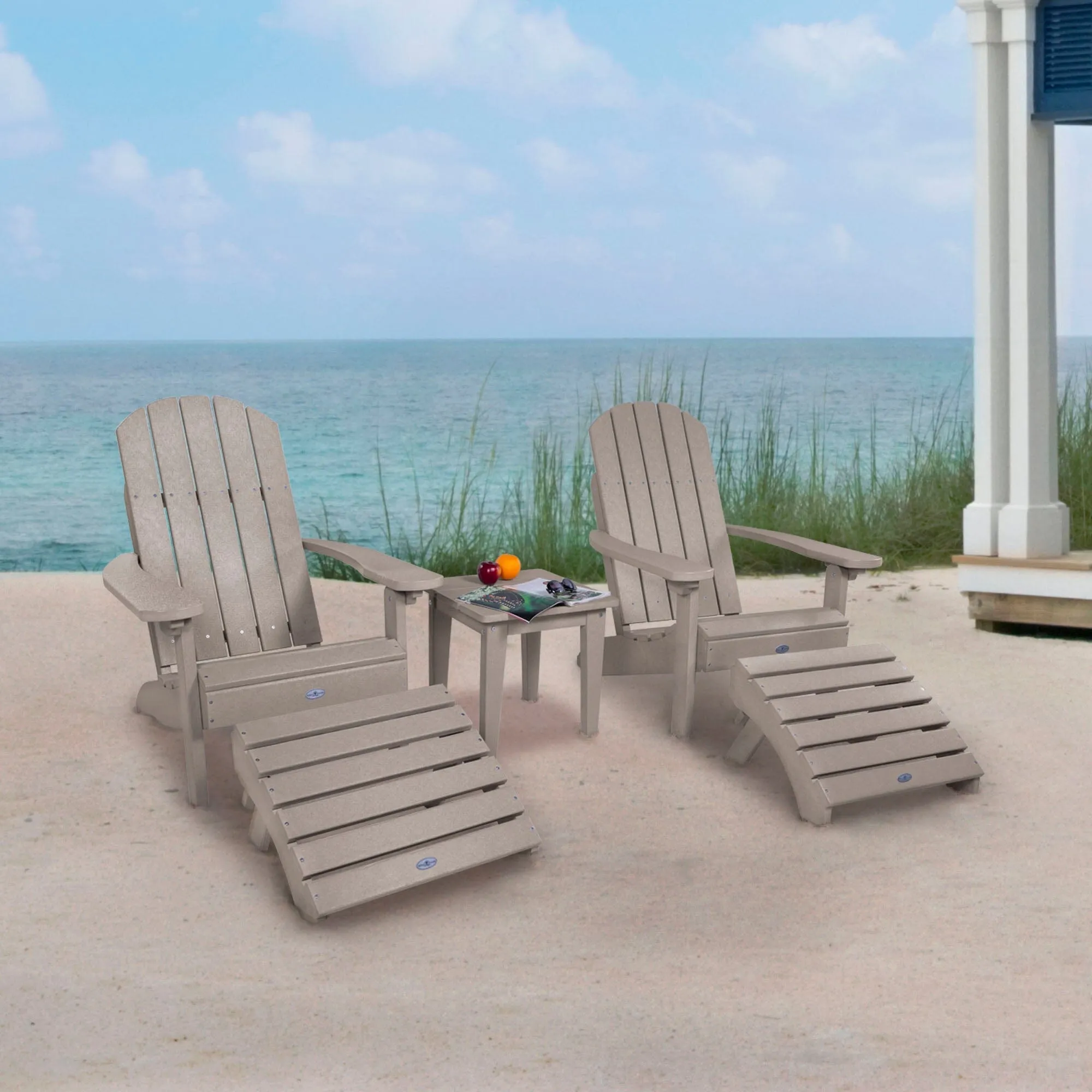 Two Cape Classic Adirondack Chairs, Side Table and Ottoman 5 pc Set