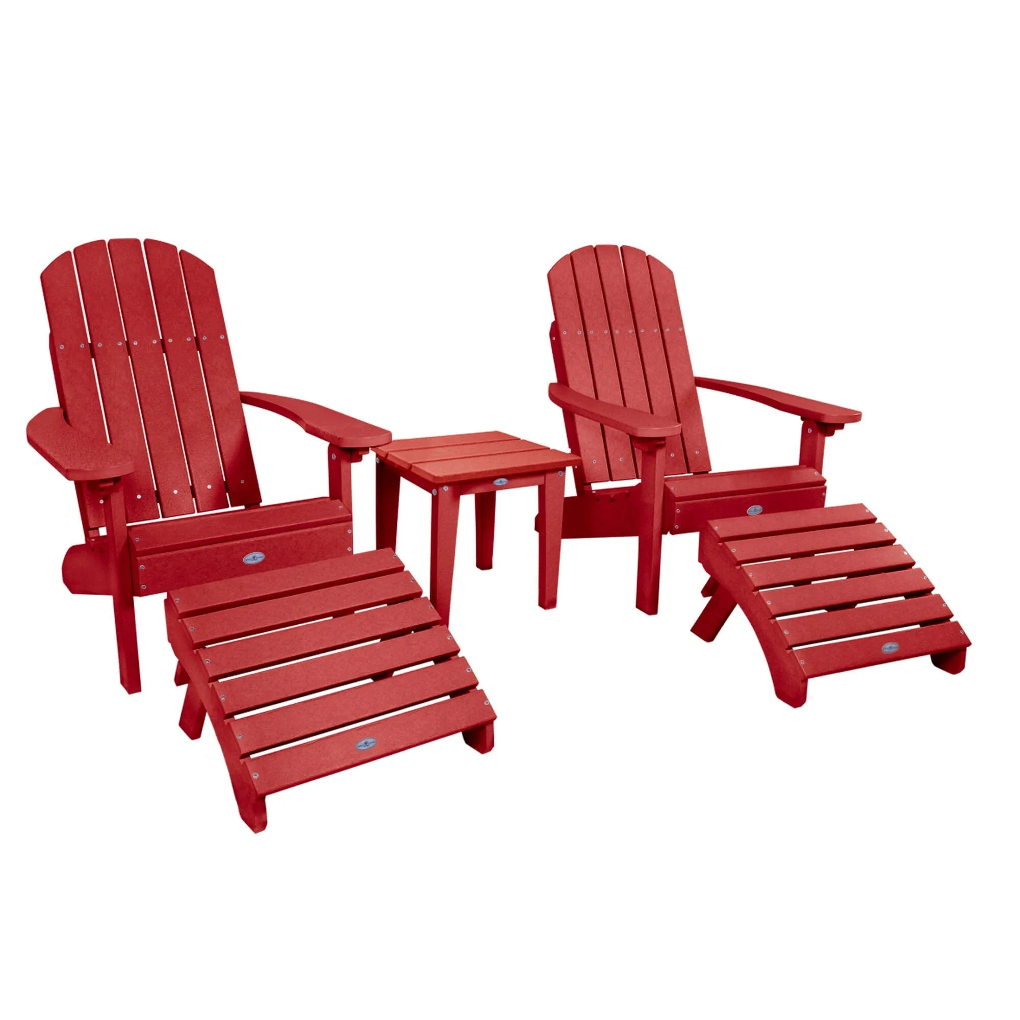 Two Cape Classic Adirondack Chairs, Side Table and Ottoman 5 pc Set