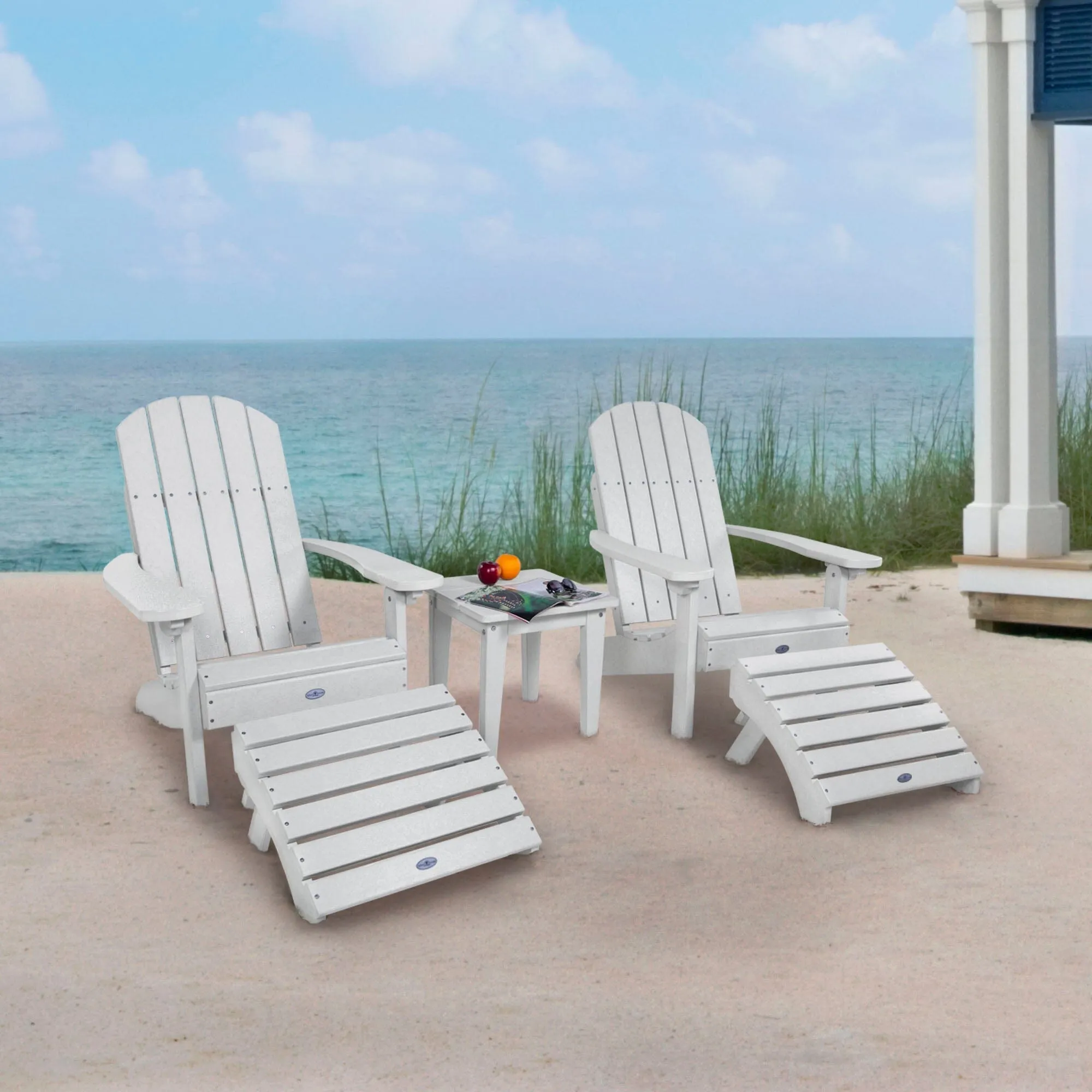 Two Cape Classic Adirondack Chairs, Side Table and Ottoman 5 pc Set