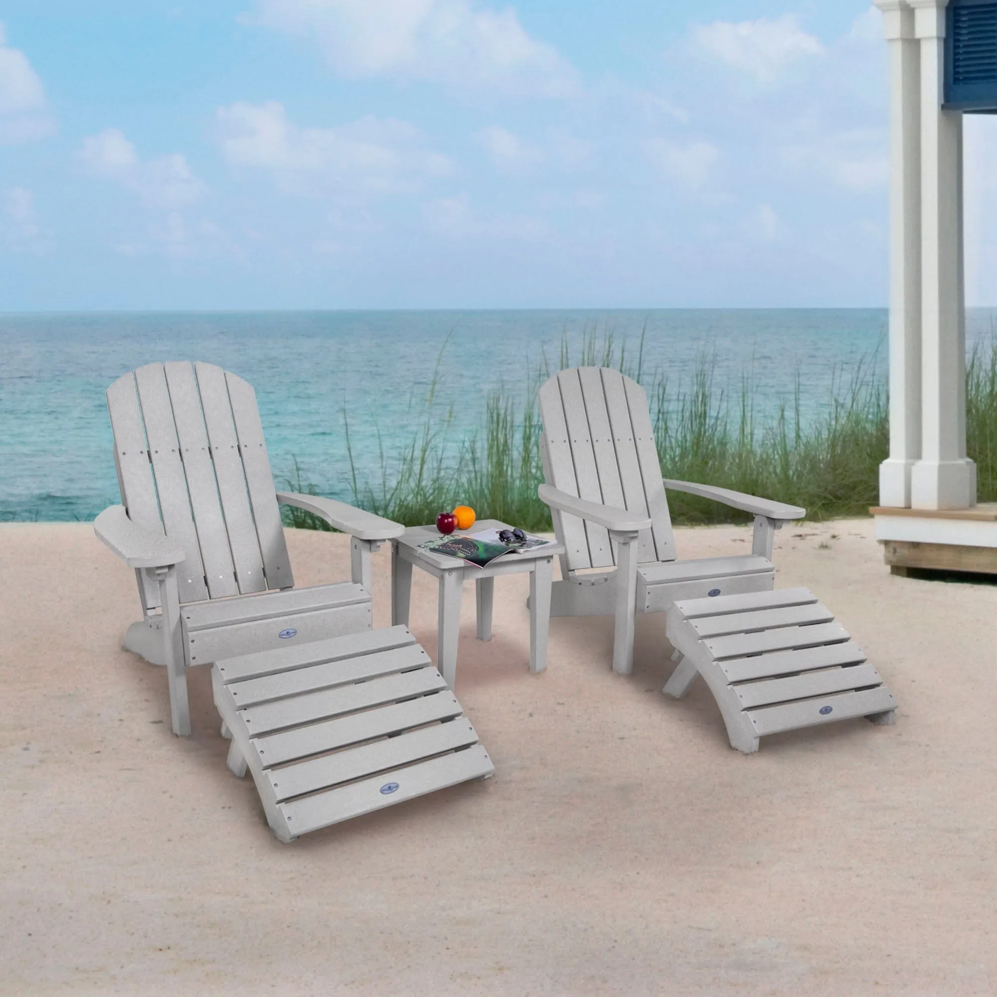 Two Cape Classic Adirondack Chairs, Side Table and Ottoman 5 pc Set