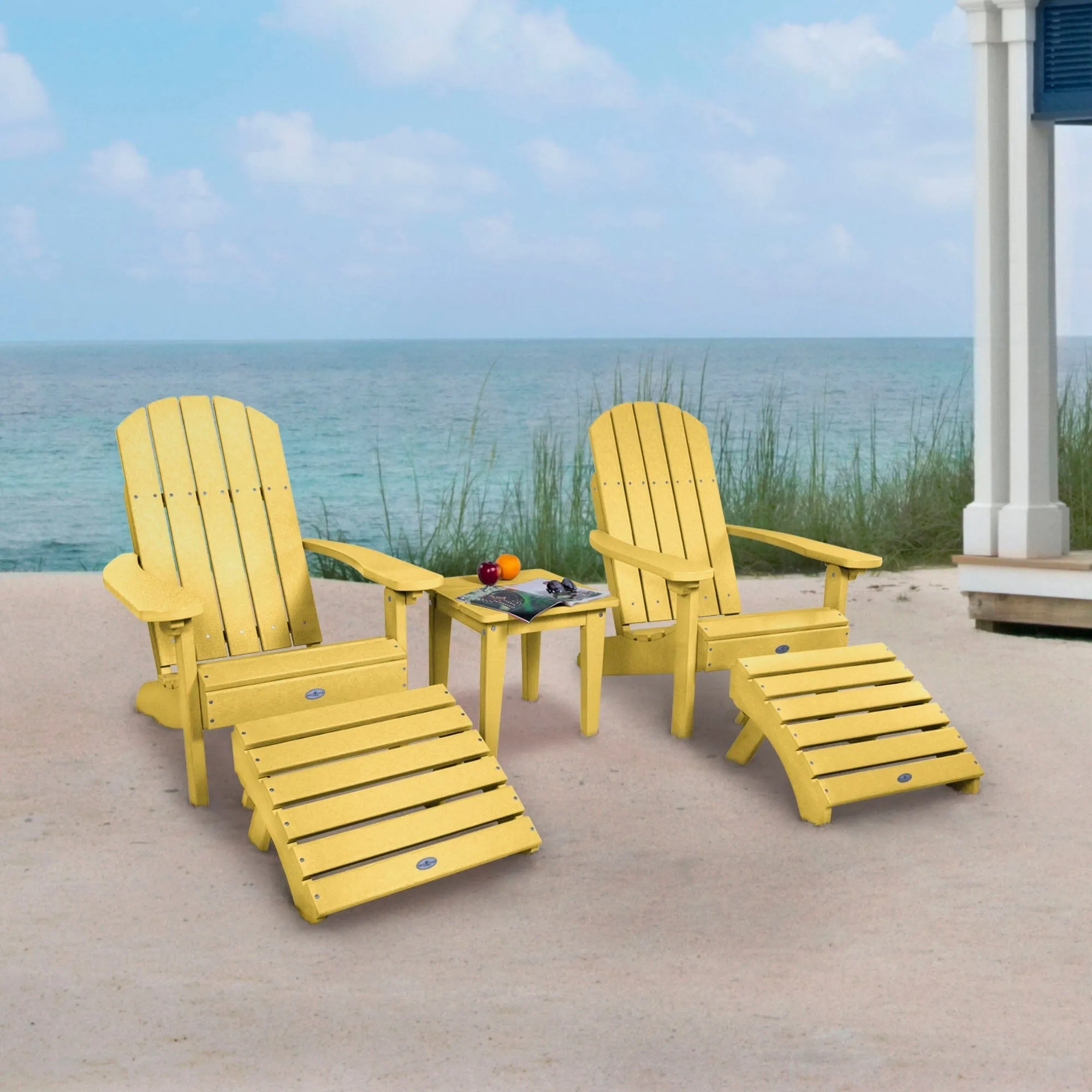 Two Cape Classic Adirondack Chairs, Side Table and Ottoman 5 pc Set