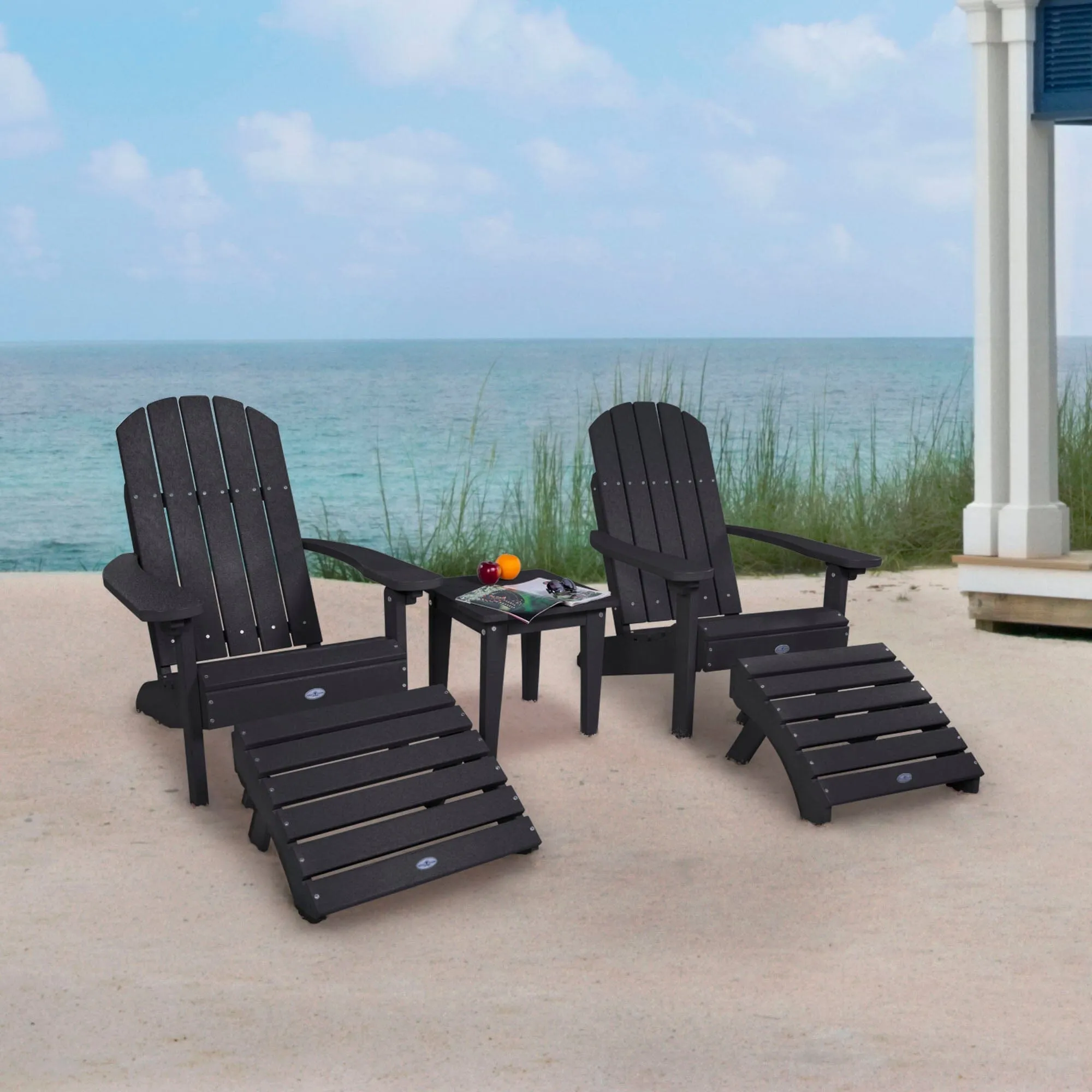 Two Cape Classic Adirondack Chairs, Side Table and Ottoman 5 pc Set