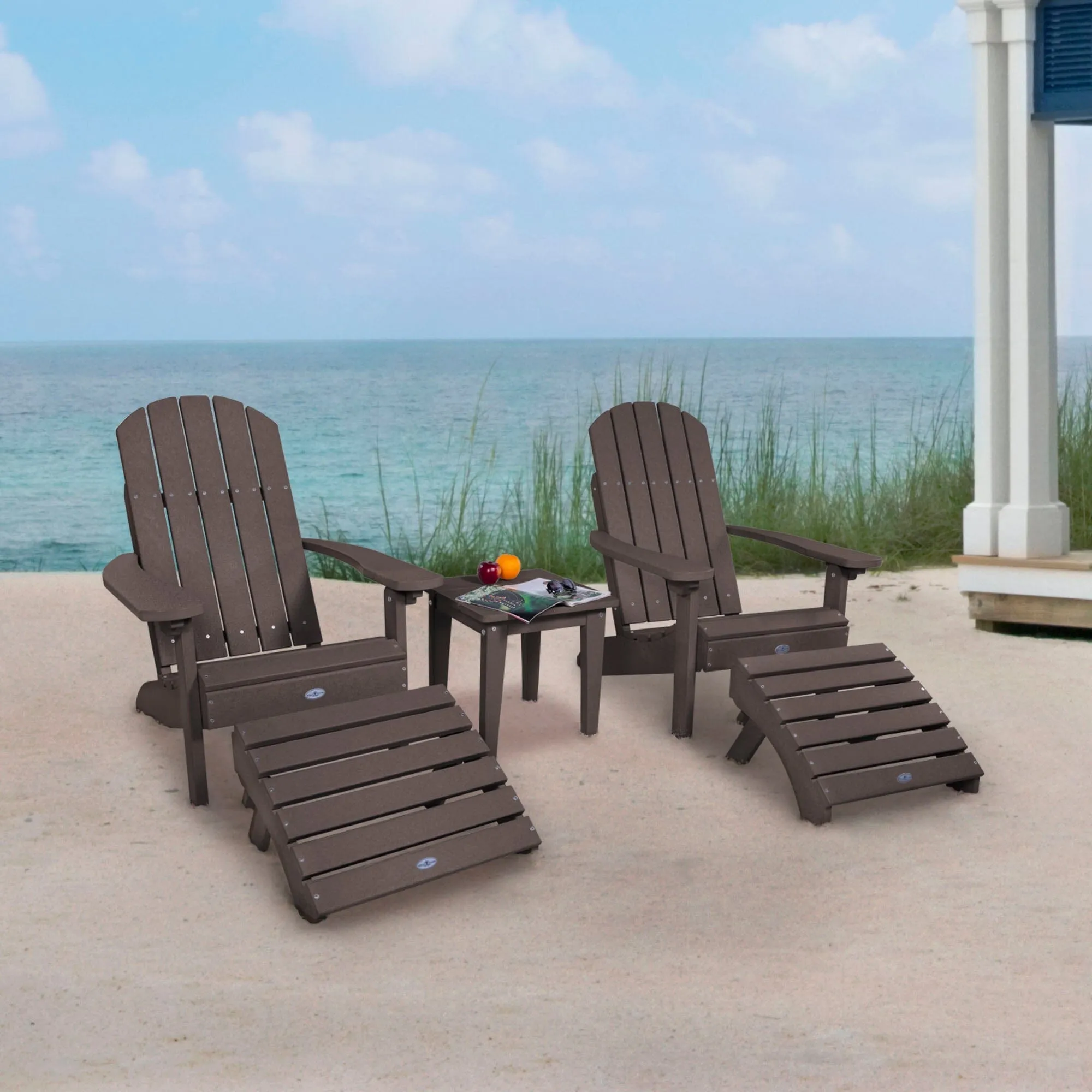 Two Cape Classic Adirondack Chairs, Side Table and Ottoman 5 pc Set