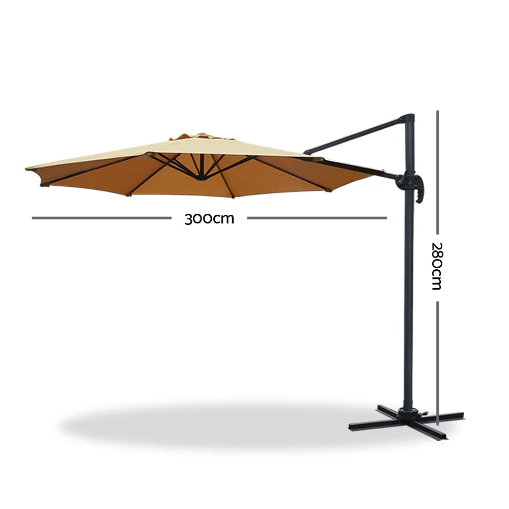 UV50  Outdoor Umbrella Shade Canopy Cantilevered Parasol Free Standing Beige