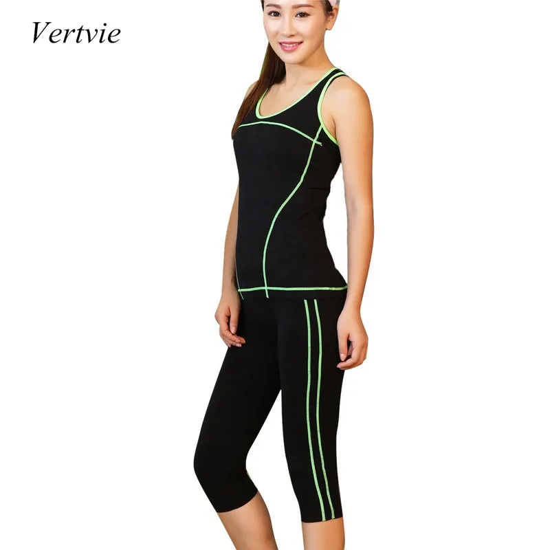 Vertvie 2 Pieces Women Yoga Set Crop Top Shirts   Skinny Legging Capri Pants Sports Sets Gym Running Clothing Fot Women Fitness