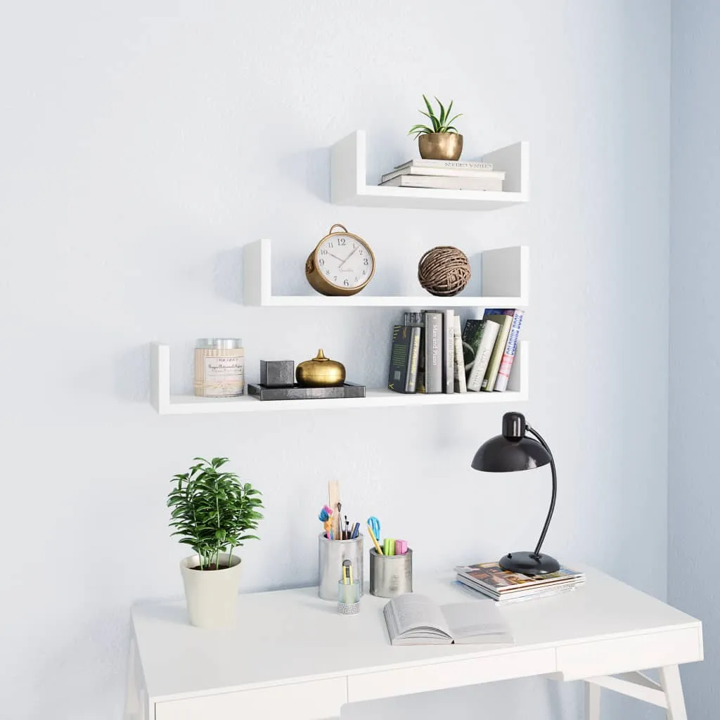 Wall Display Shelf 3 pcs White Chipboard