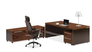 Walnut and Chocolate Modern Stepped Design Executive Desk Set JRE201