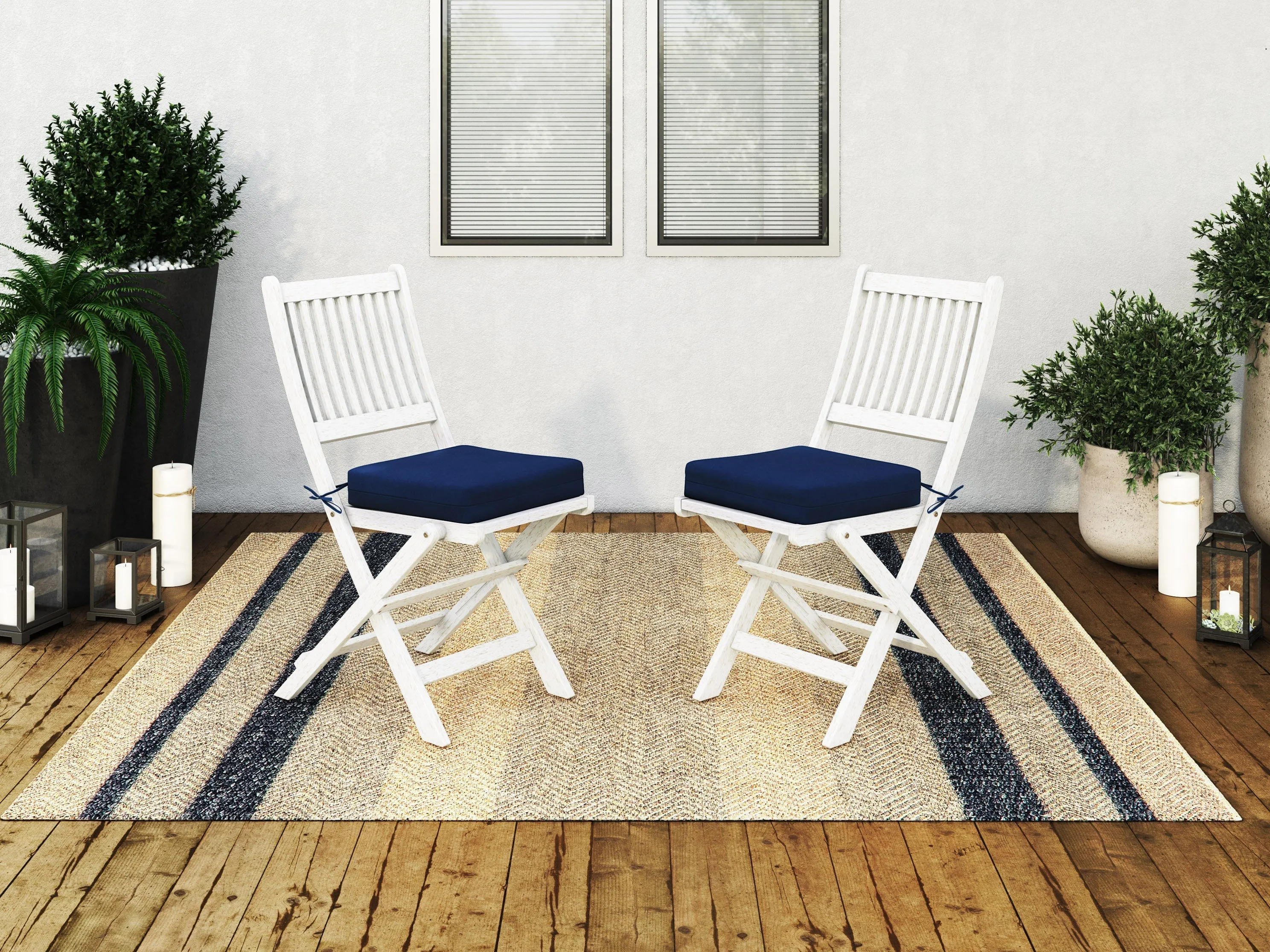 Washed White Outdoor Wood Folding Chairs, Set of 2