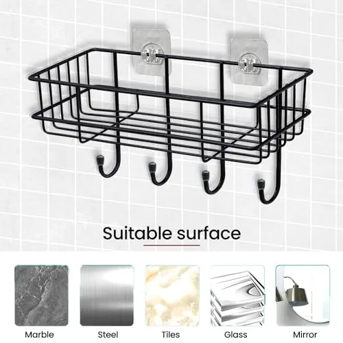 WonderStand Multipurpose Bathroom Shelf Rack, GI Steel (Set of 1) with Hooks Bathroom Shelf Rack Storage Accessories Organizer