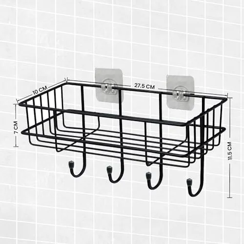 WonderStand Multipurpose Bathroom Shelf Rack, GI Steel (Set of 1) with Hooks Bathroom Shelf Rack Storage Accessories Organizer