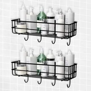 WonderStand Multipurpose Bathroom Shelf Rack, GI Steel (Set of 1) with Hooks Bathroom Shelf Rack Storage Accessories Organizer