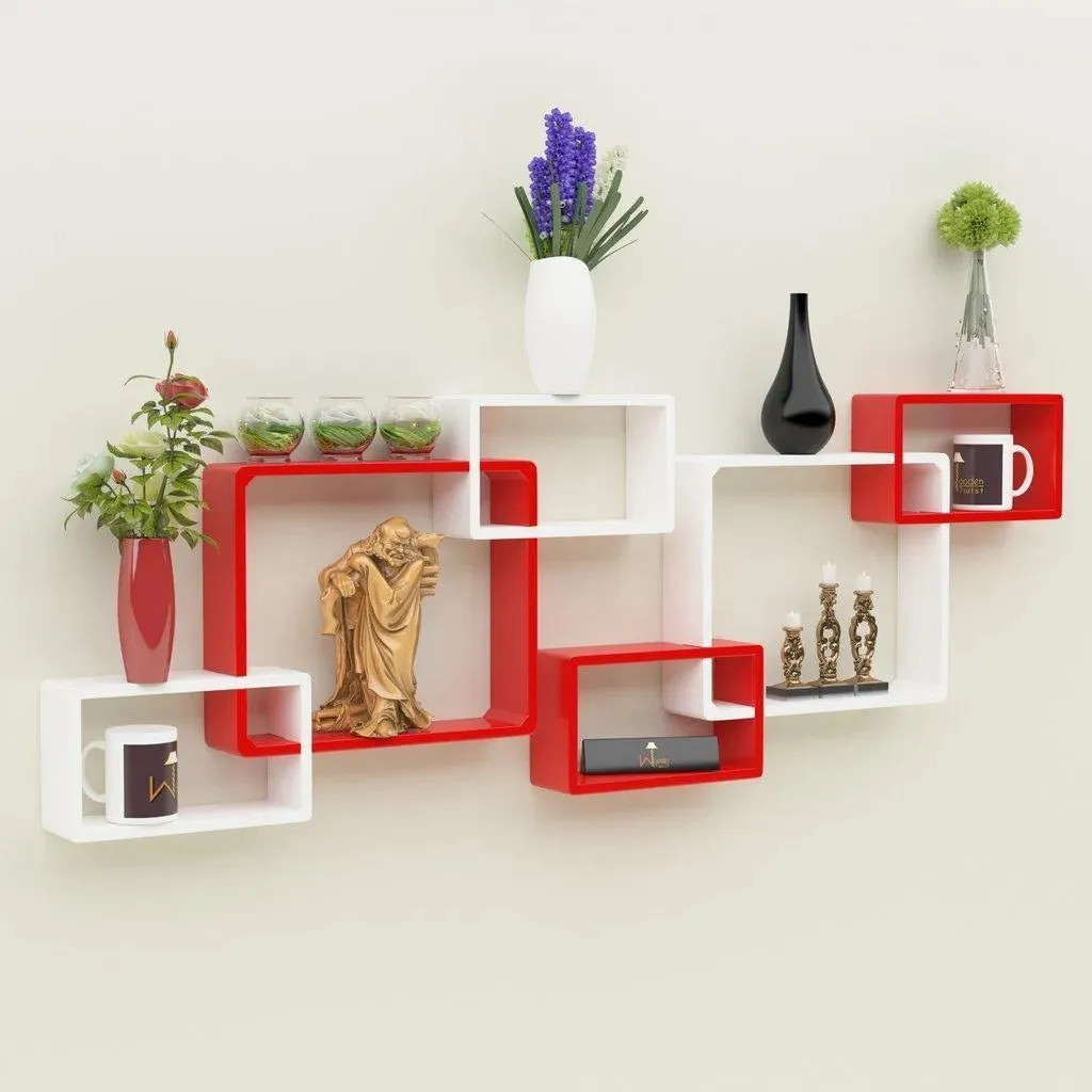 Wooden Intersecting Wall Shelves Set of 6