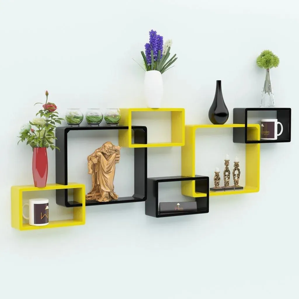 Wooden Intersecting Wall Shelves Set of 6