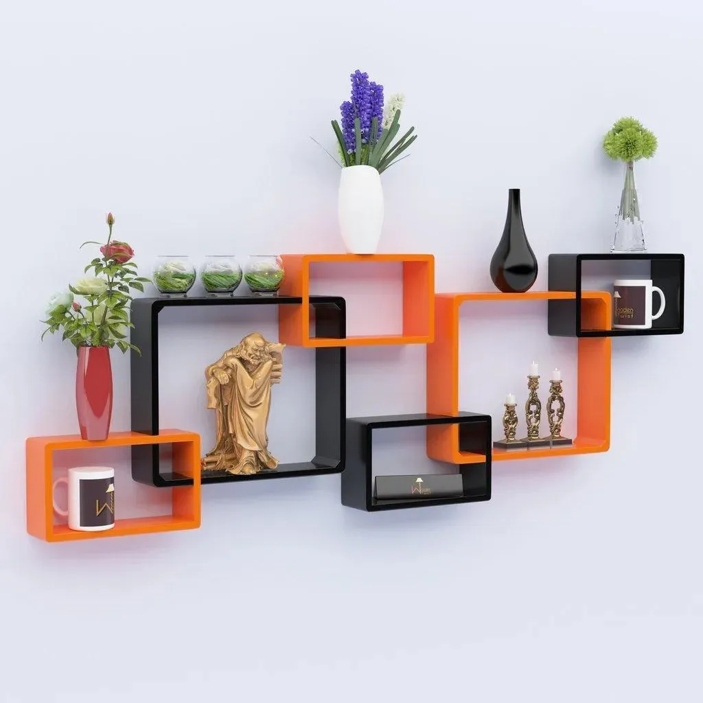 Wooden Intersecting Wall Shelves Set of 6