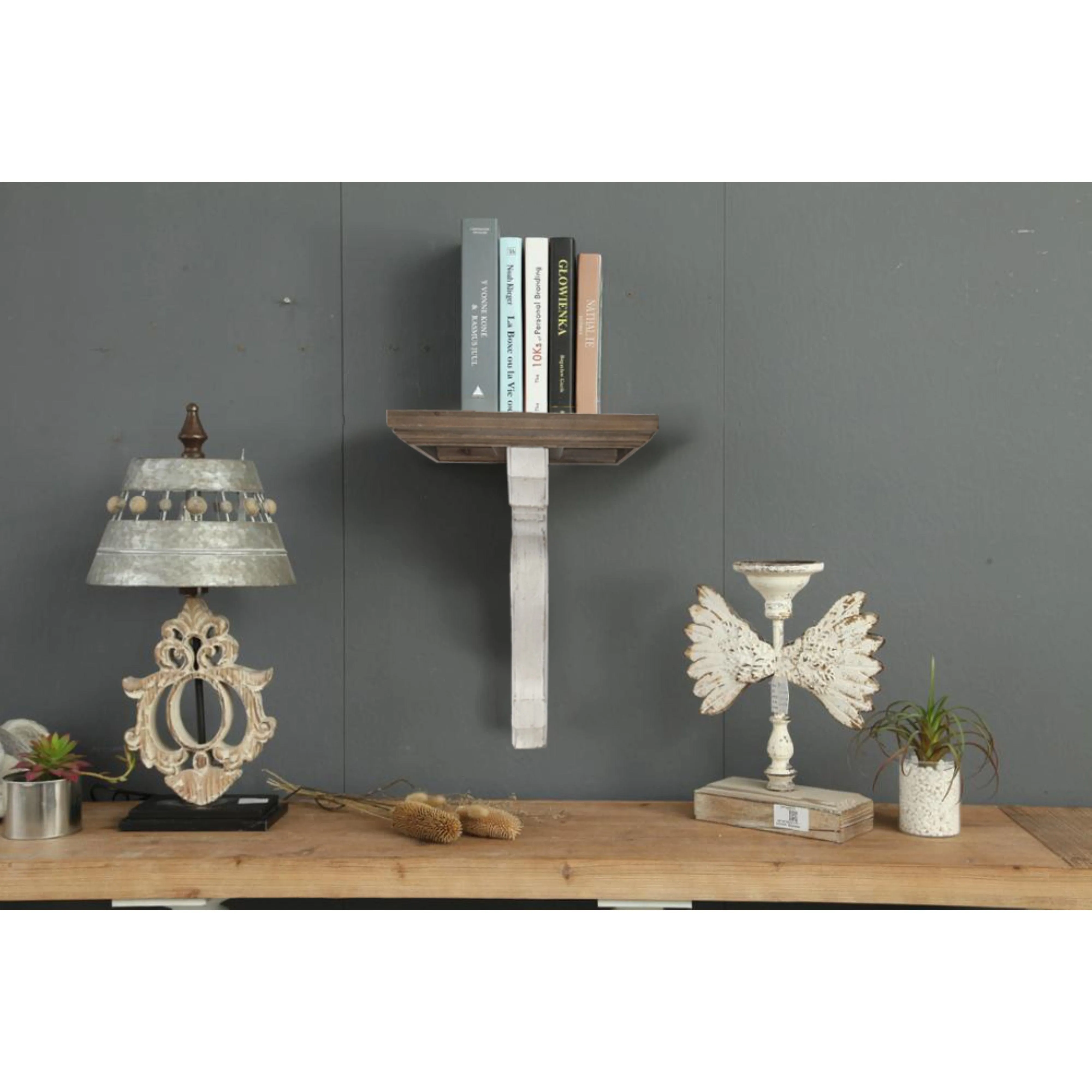 Zane Display Shelf Strong Hold in Distressed White Wood by Urban Style™